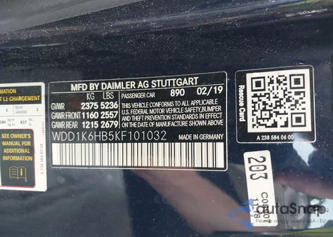 2019 Mercedes-Benz E 450 from USA, damaged, VIN WDD1K6HB5KF101032